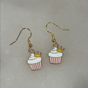 Gold and Pink Cupcake Earrings